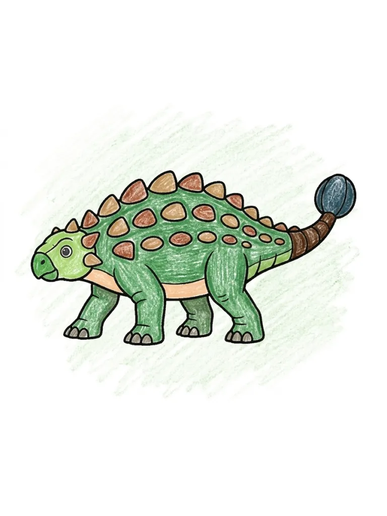 Ankylosaurus Side View Coloring Page colored in crayon style