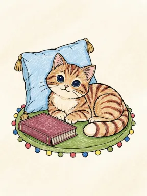 Cat in a Reading Corner Coloring Page colored with AI in crayon style