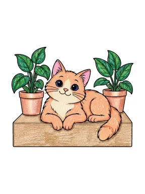 Cat on a Porch Step Coloring Page colored with AI in crayon style