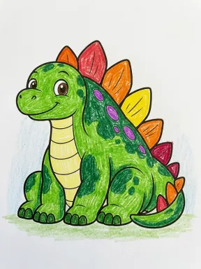 Sitting Stegosaurus Coloring Page, colored example
