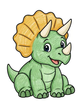Sitting Triceratops Coloring Page, colored example