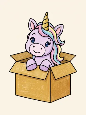Unicorn in a Box Coloring Page, colored example