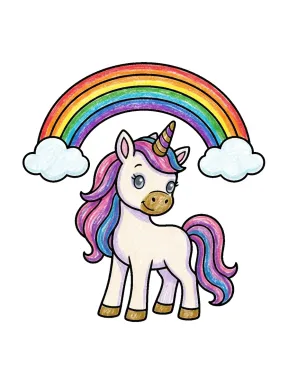 Unicorn Under a Rainbow Coloring Page colored with AI in crayon style